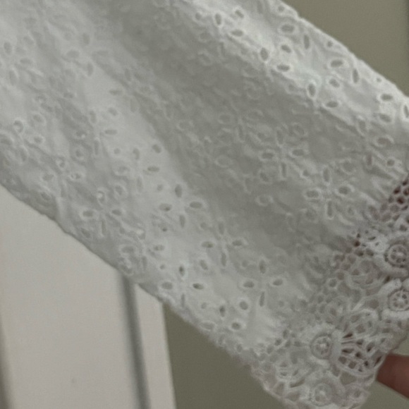 J. Jill 100% Cotton White Eyelet 3/4 Sleeve Tunic PXS Cottagecore Grannycore - Picture 4 of 13